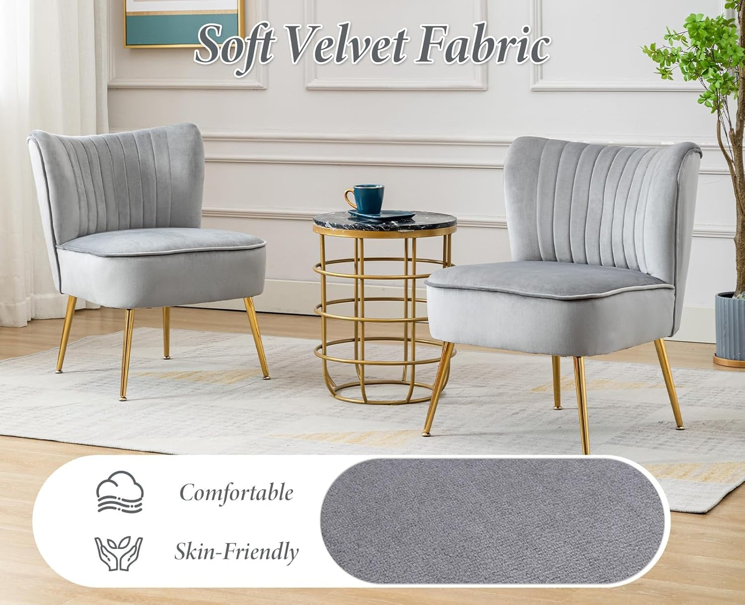 Grey Velvet Accent Tub Chair Gold Metal Legs Modern Armchair