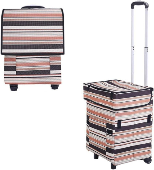 Collapsible Grocery Cart 41L Foldable Utility Trolley Waterproof Colour Stripes