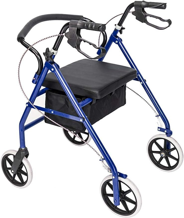 4 Wheel Rollator Lightweight Folding Mobility Aid Seat Brakes Bag