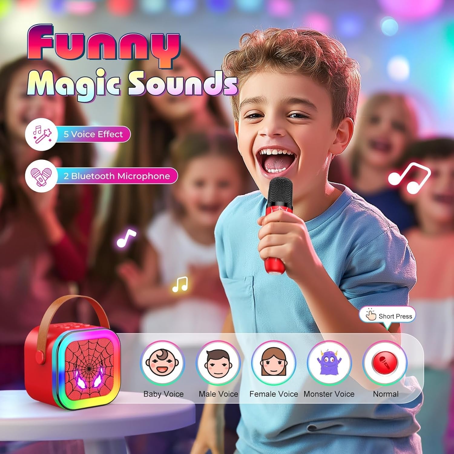 Kids Karaoke Machine 2 Wireless Mics Bluetooth LED