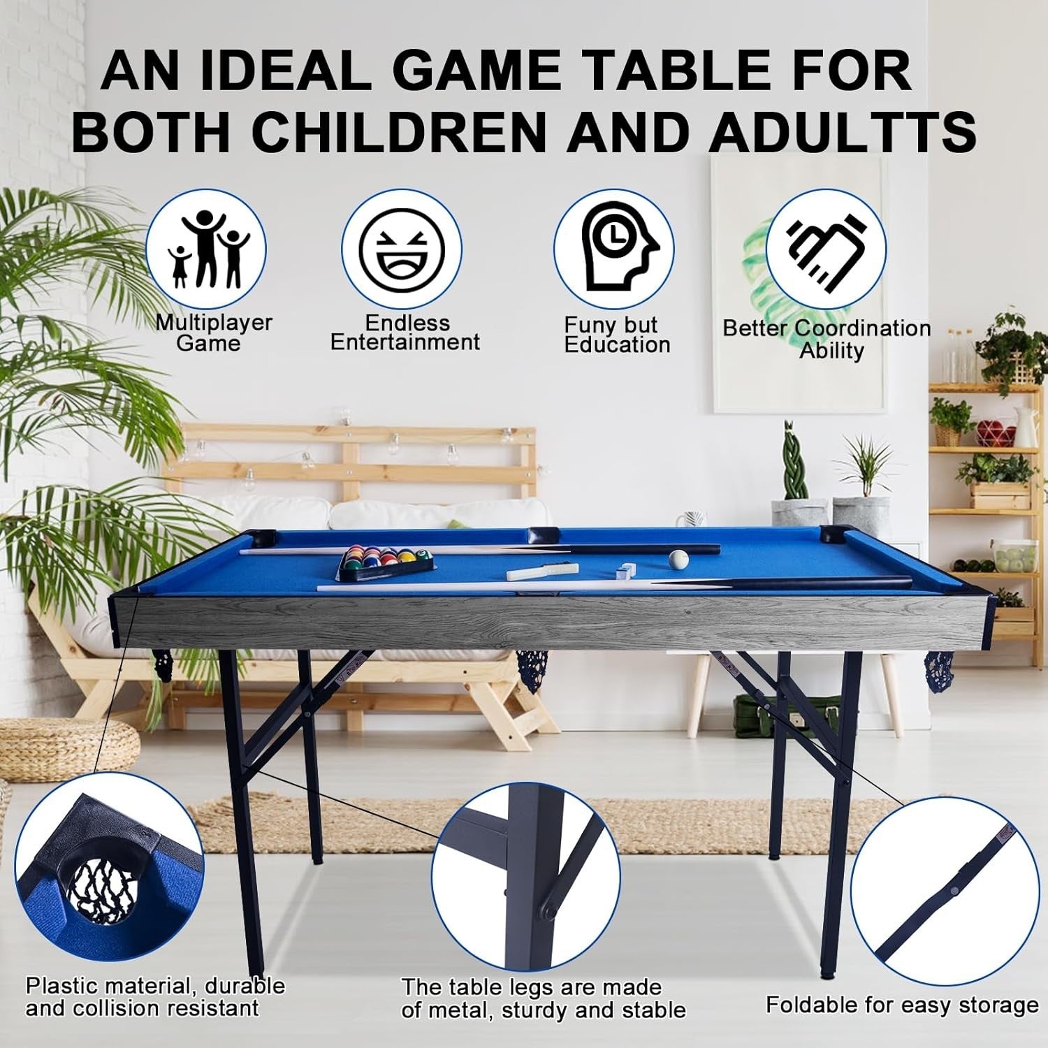 5FT 5 in 1 Multi Game Table Folding Pool Hockey Tennis Bowling Set