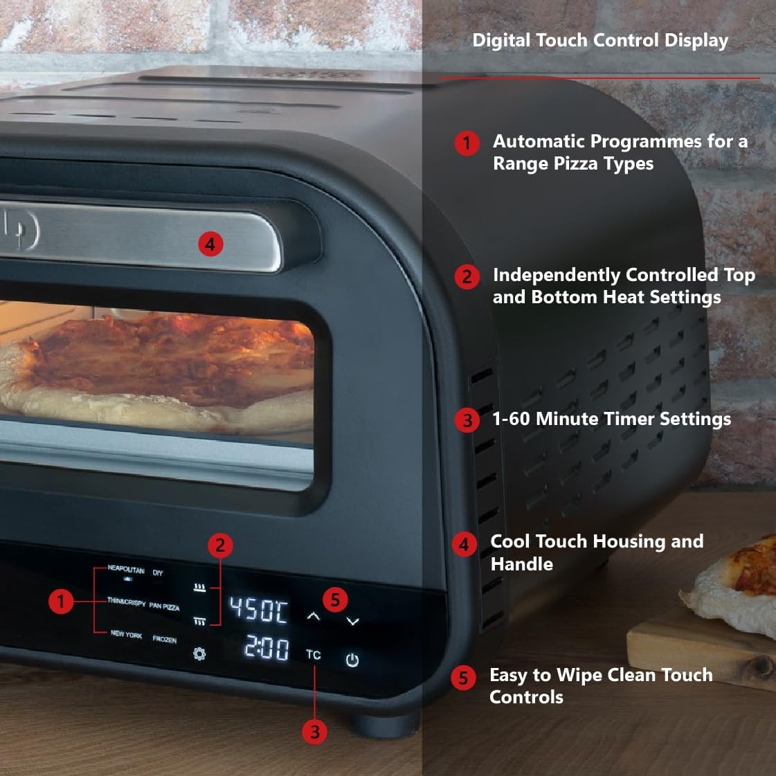 Indoor Electric Pizza Oven 450°C 32cm Stone Maker Timer LCD Touch Control