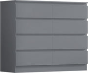 8 Drawer Chest of Drawers Grey Wide Storage Unit for Bedroom Clothes