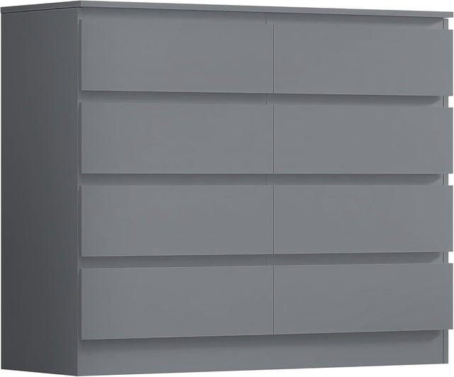 8 Drawer Chest of Drawers Grey Wide Storage Unit for Bedroom Clothes