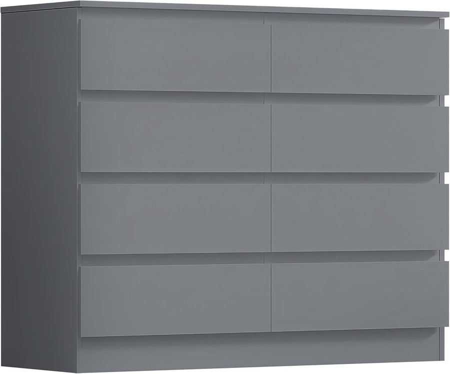 8 Drawer Chest of Drawers Grey Wide Storage Unit for Bedroom Clothes