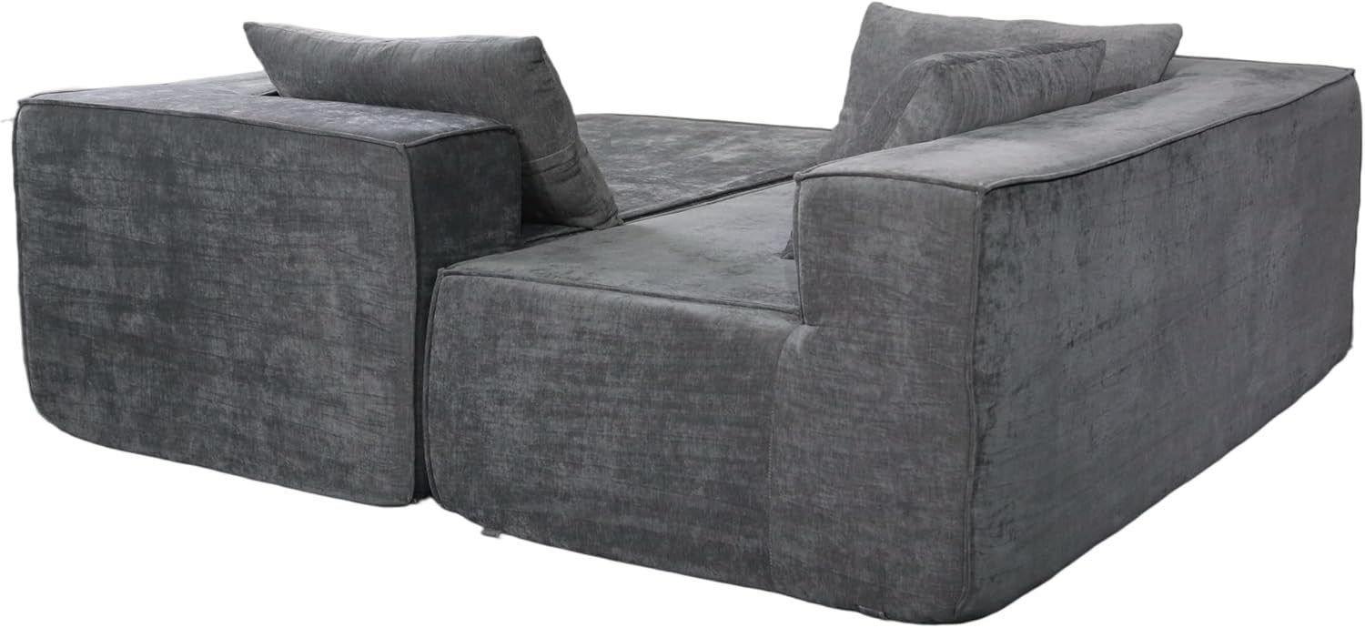 Modern L-Shaped Convertible Sofa Bed Grey Fabric Couch for Small Spaces