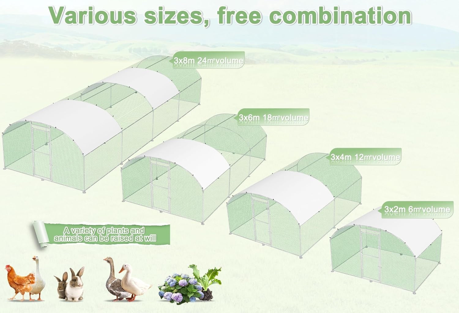 Large Walk In Chicken Run 3x2m Galvanised Metal Enclosure Roof Door