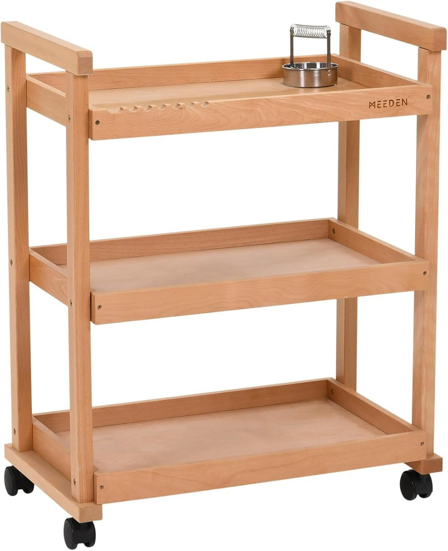 3 Tier Wooden Art Storage Cart Rolling Studio Trolley with Wheels