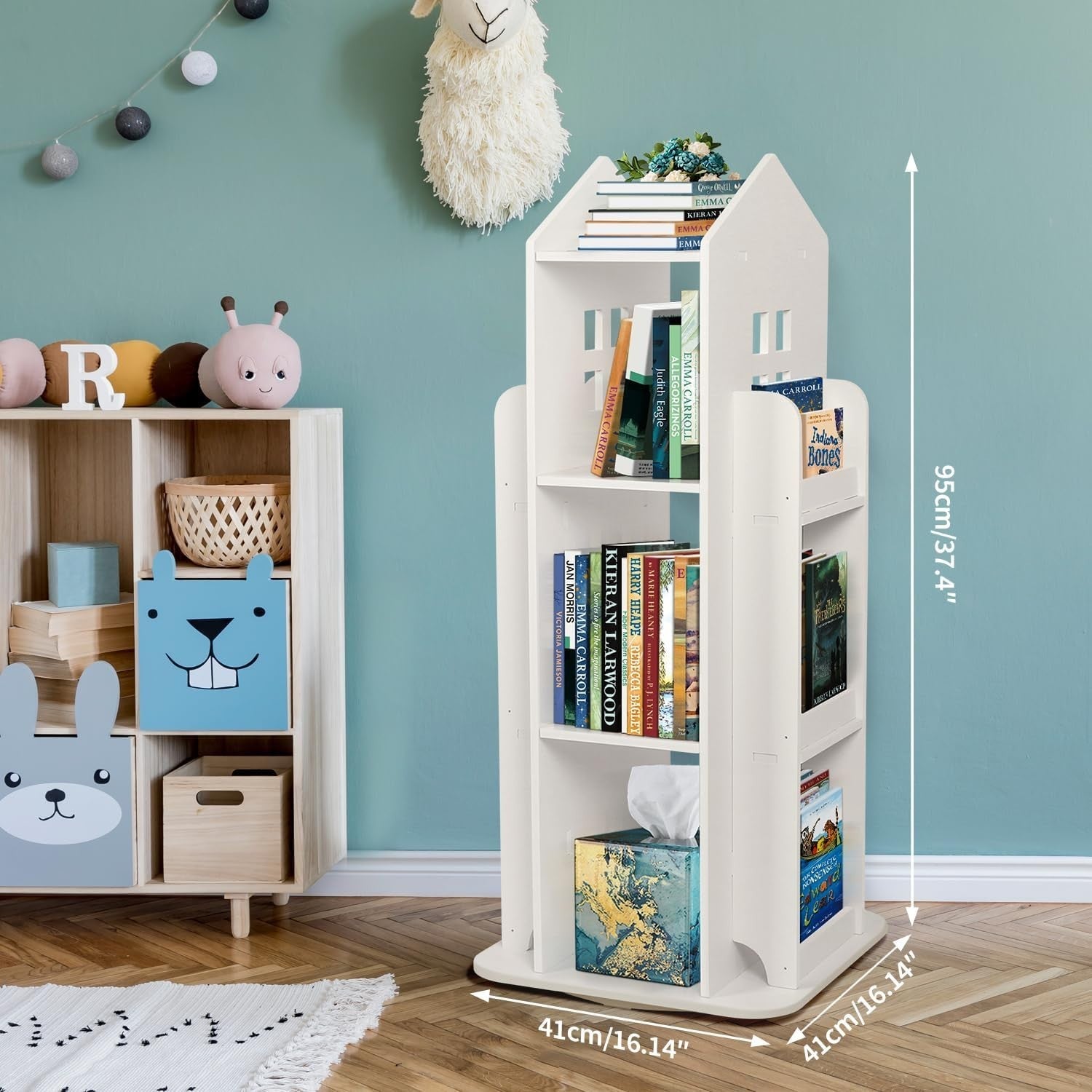 360° Rotating 3-Tier Kids Bookshelf Swivel Storage Rack for Bedroom Office