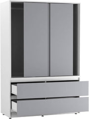 Grey Sliding Wardrobe with 4 Drawers Rail Storage Modern Bedroom Unit