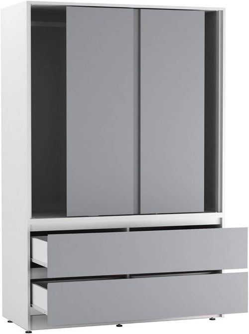 Grey Sliding Wardrobe with 4 Drawers Rail Storage Modern Bedroom Unit