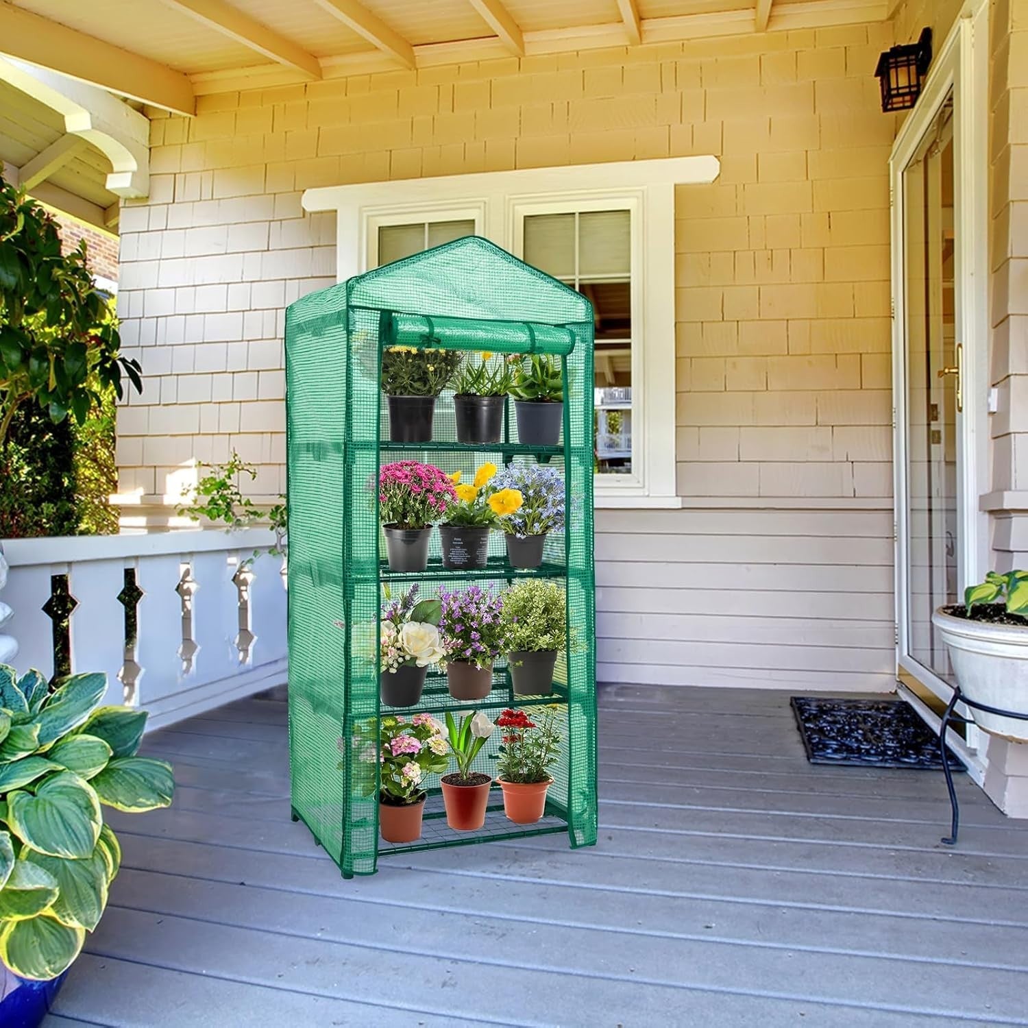 Mini 4-Tier Greenhouse with Shelves 69x49x163cm Green PE Cover Indoor Outdoor