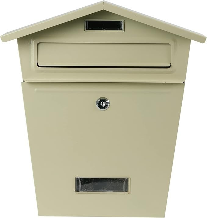 Wall Mounted Lockable Mailbox Beige | Waterproof Steel Post Box | Letter Holder