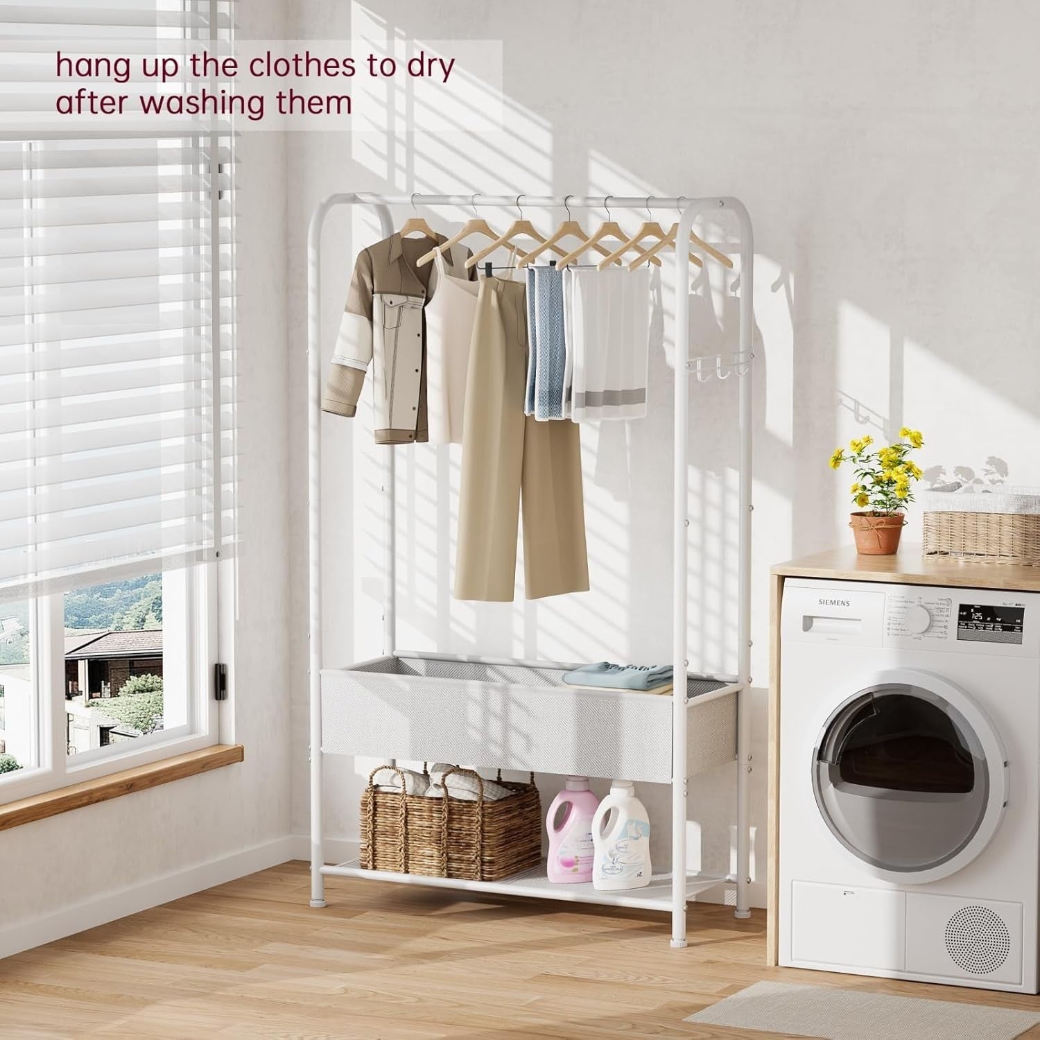 White Clothes Rail with Mesh Shelf – Heavy Duty 81×30×183cm