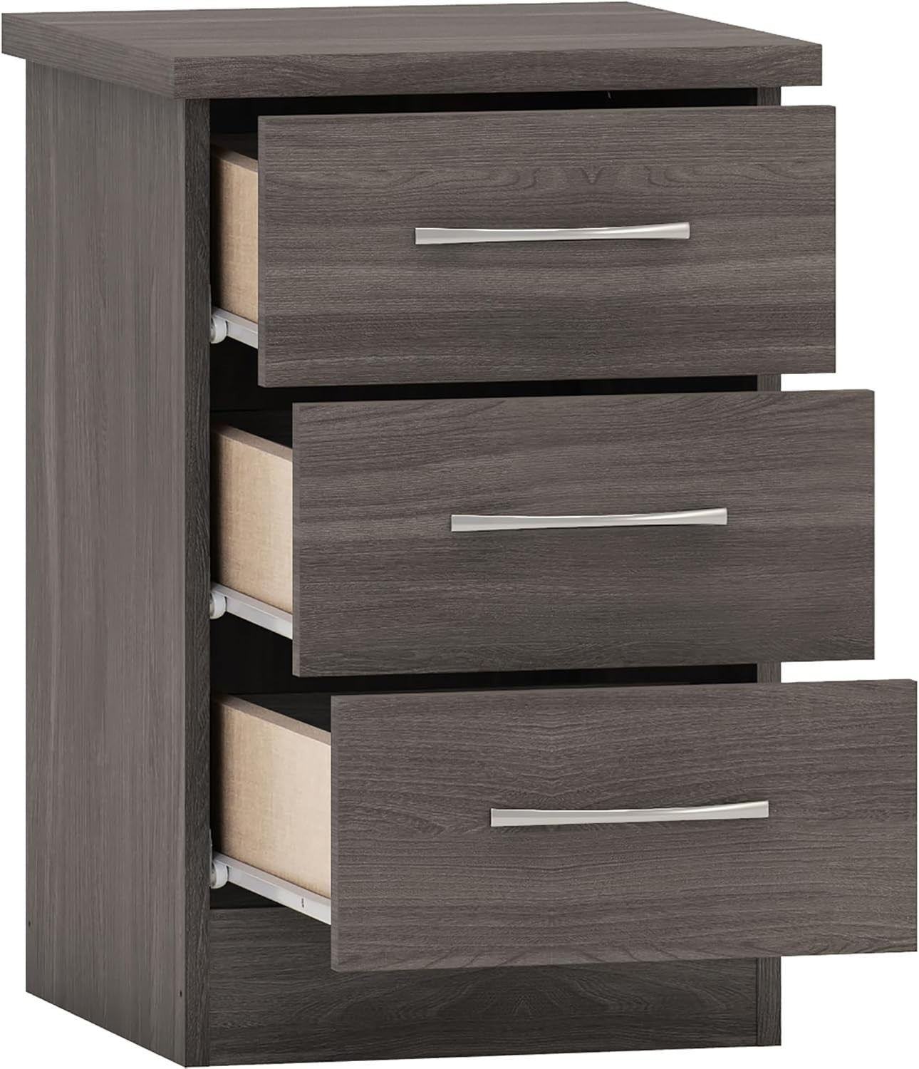 Black 3 Drawer Bedside Table – Modern Wooden Nightstand