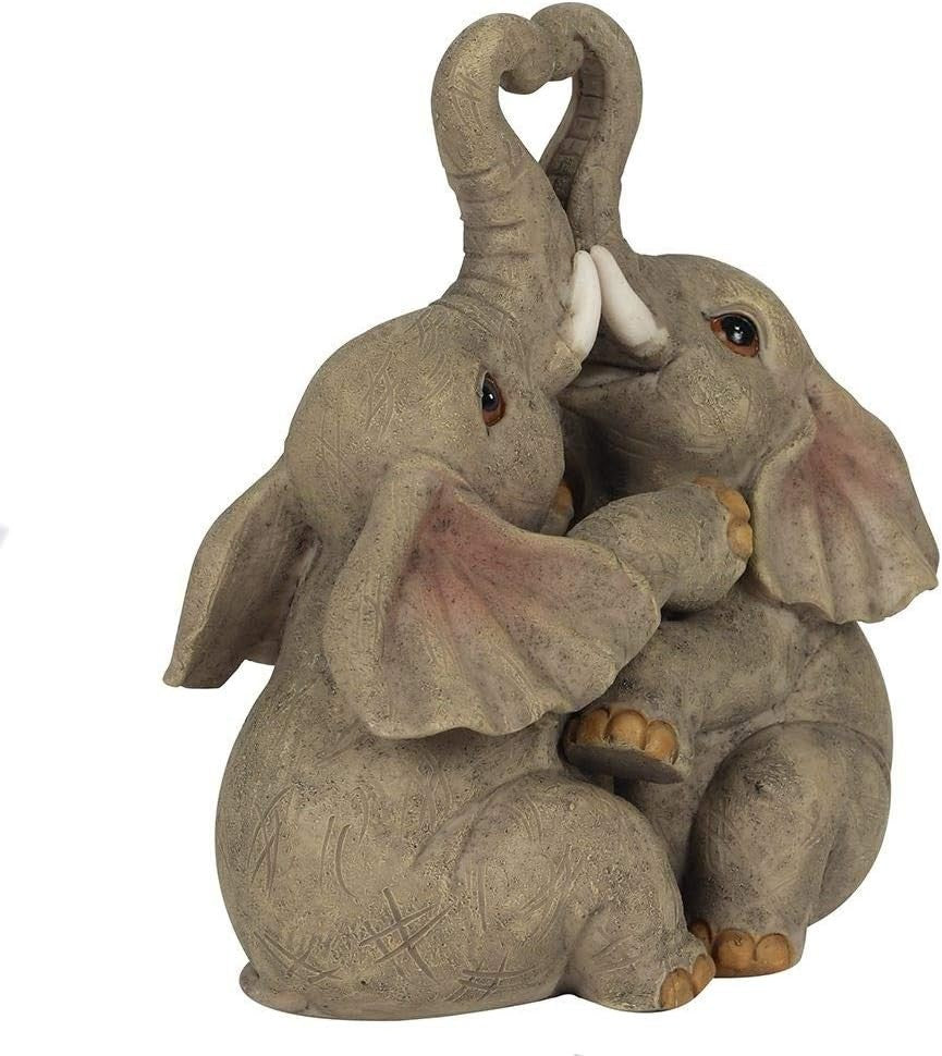 Adorable Resin Elephant Couple Ornament 12cm Rustic Home Decor Love Gift