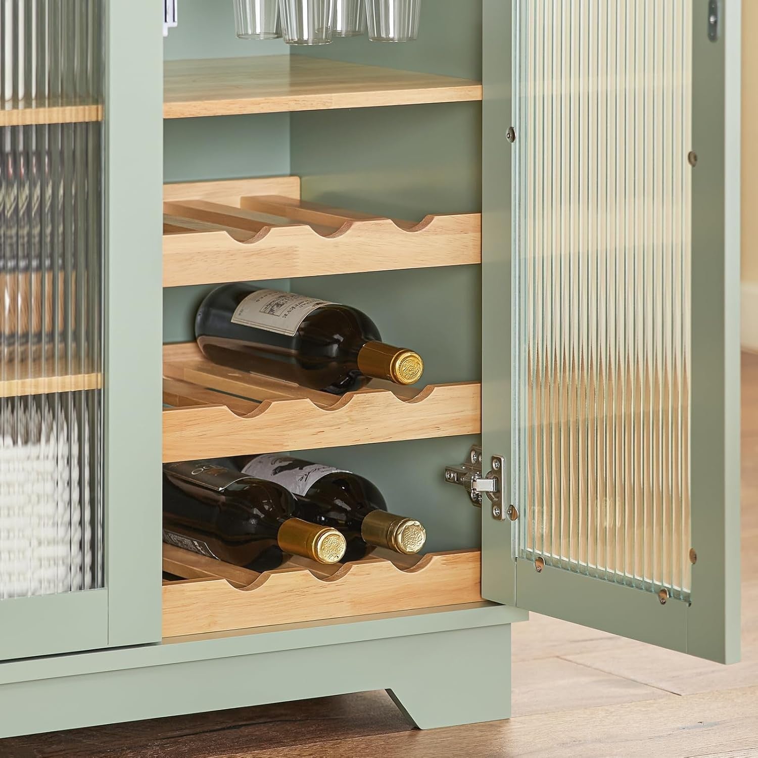 Kitchen Sideboard Cabinet with Microwave Shelf & Wine Rack Green 120x40cm