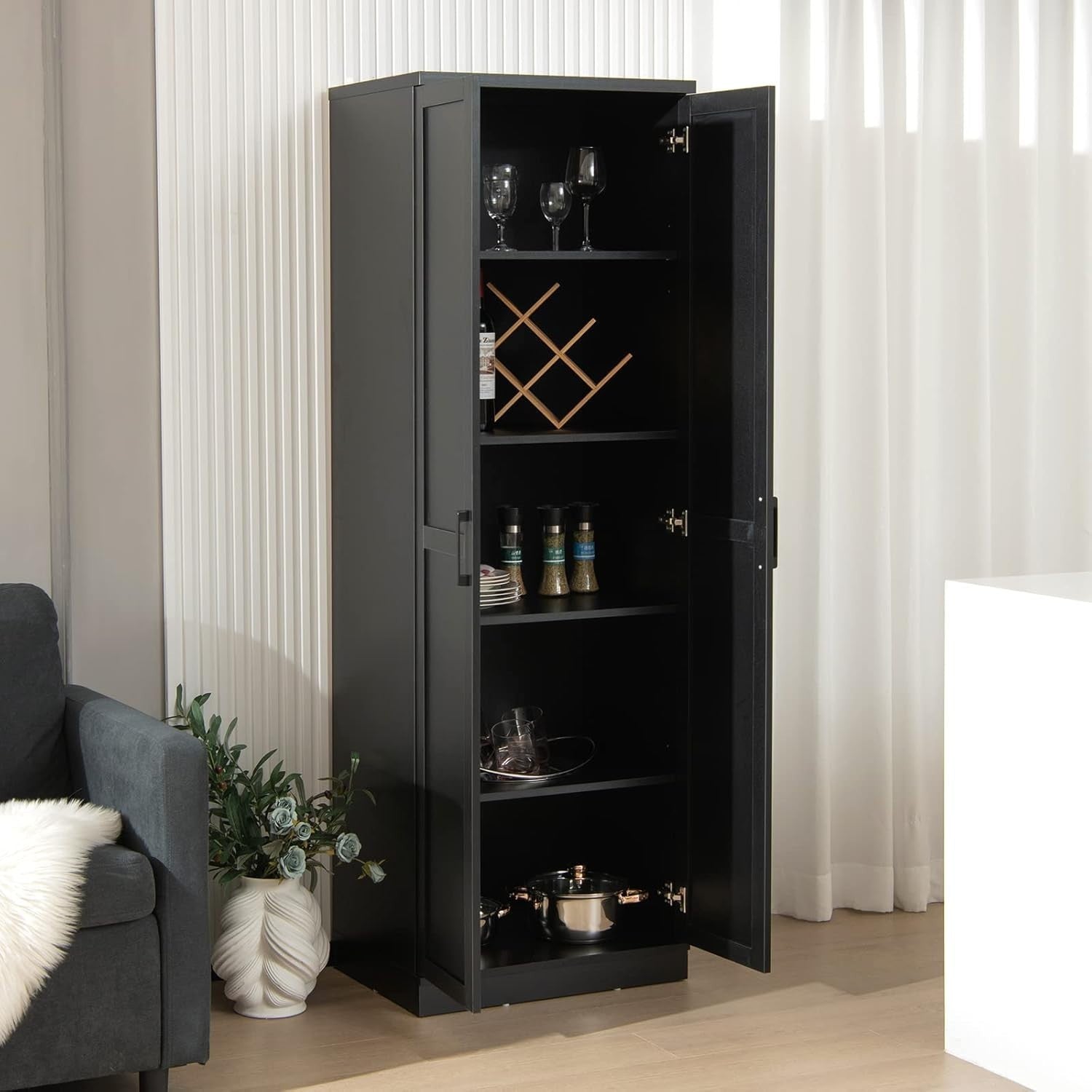 Tall Storage Cabinet w/ Adjustable Shelves, 2 Doors, Freestanding Cupboard