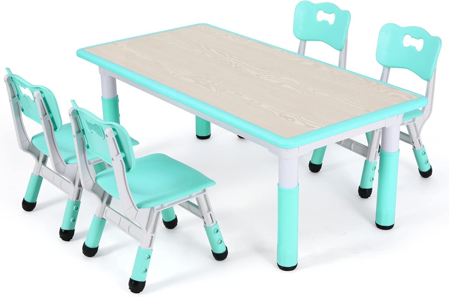 Adjustable Kids Table & 4 Chairs Set Durable Plastic Furniture Mint Green