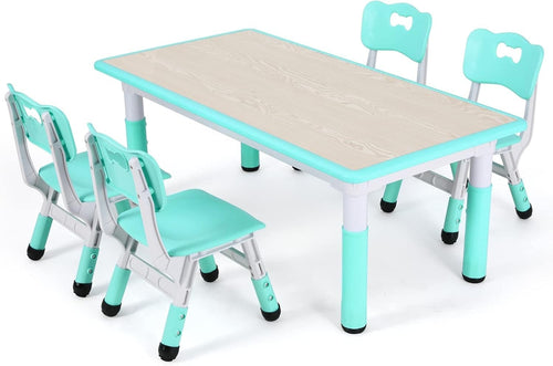 Adjustable Kids Table & 4 Chairs Set Durable Plastic Furniture Mint Green