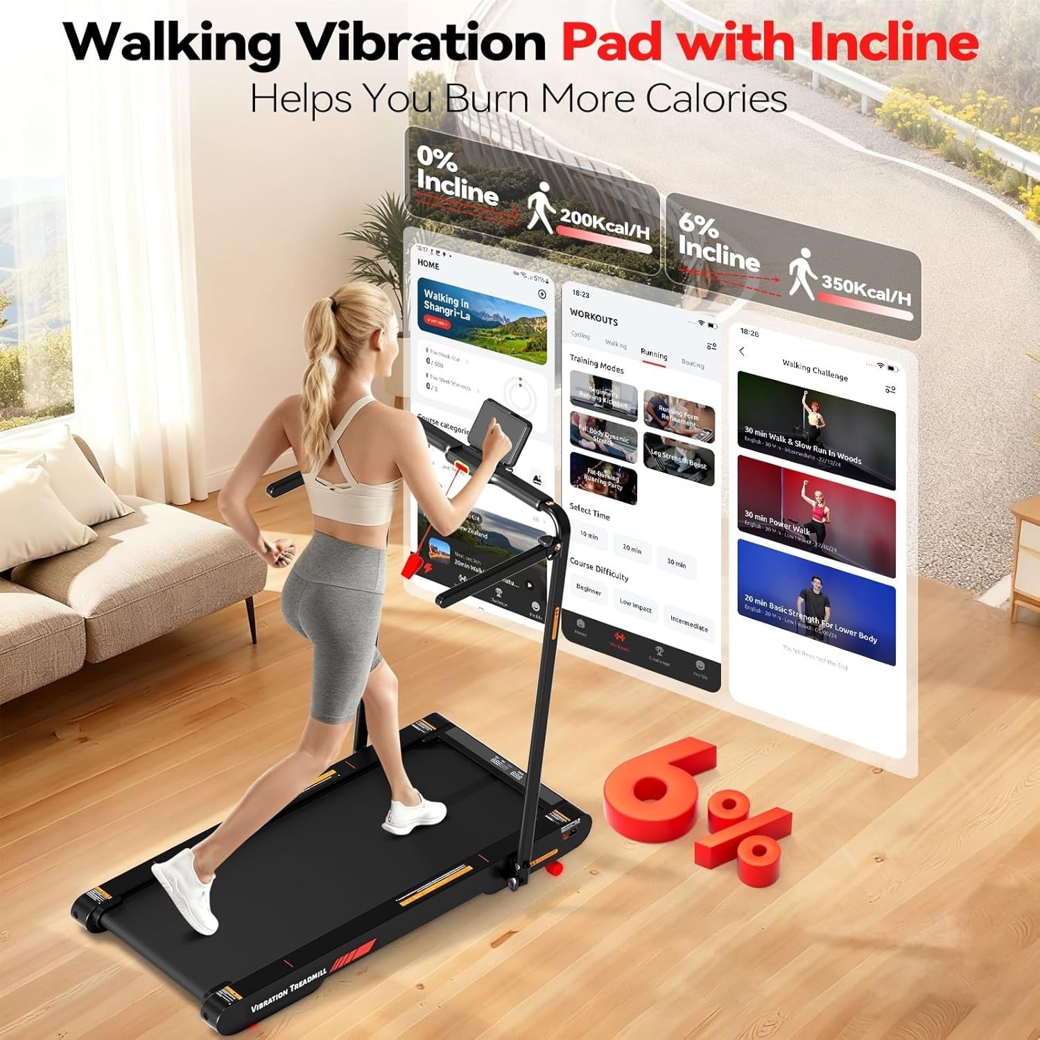 4-in-1 Under Desk Treadmill with 6% Incline & Vibration Modes