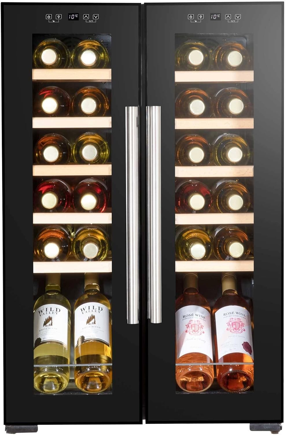 24 Bottle Dual Zone Wine Cooler Fridge Touch Screen LED Mirror Glass Doors