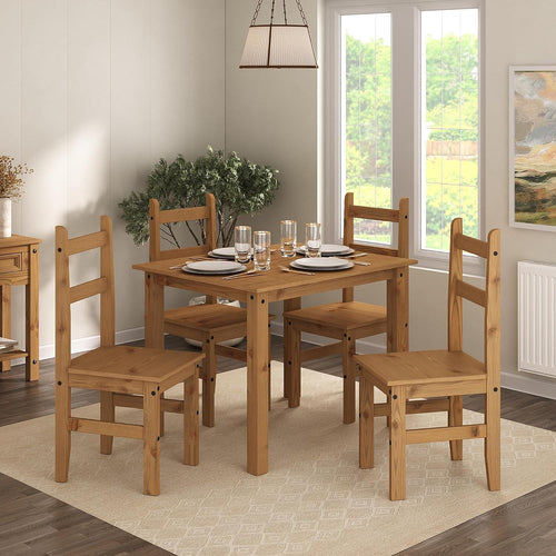 Solid Pine 4-Seater Dining Set – Rustic Wood Table & Chairs for Compact Spaces