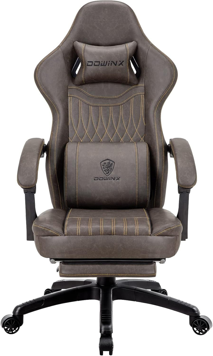 Gaming Chair Recliner with Footrest Massage Lumbar Brown PU Leather