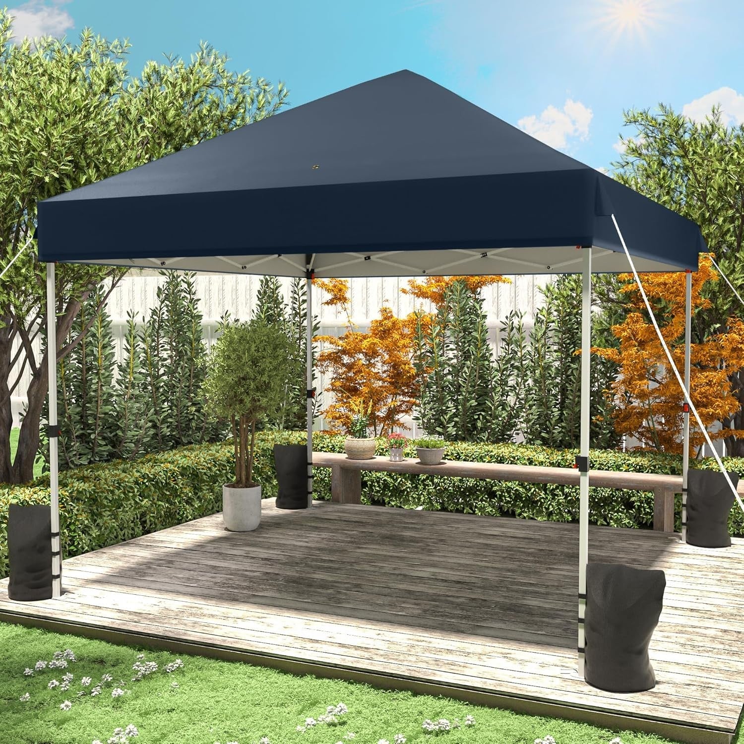 3x3M Navy Blue Pop Up Gazebo Waterproof Windproof Garden Patio Tent With Roller