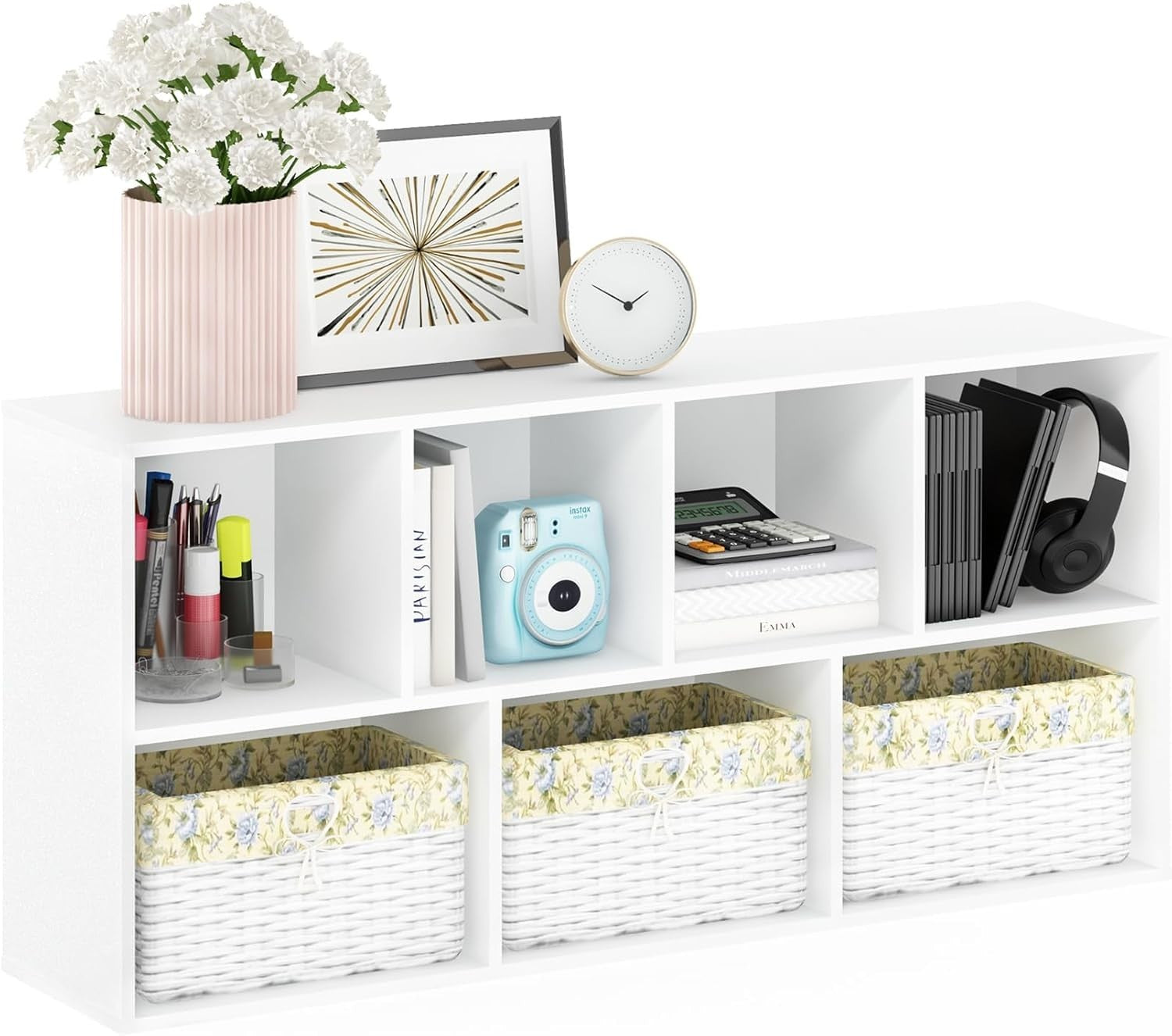7 Cube Reversible Bookcase Storage Open Shelf Compact Design Organizer White