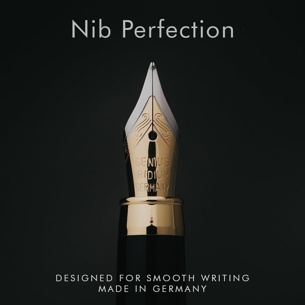 Black Wood Fountain Pen Set Medium Nib Black Ink Gift Case