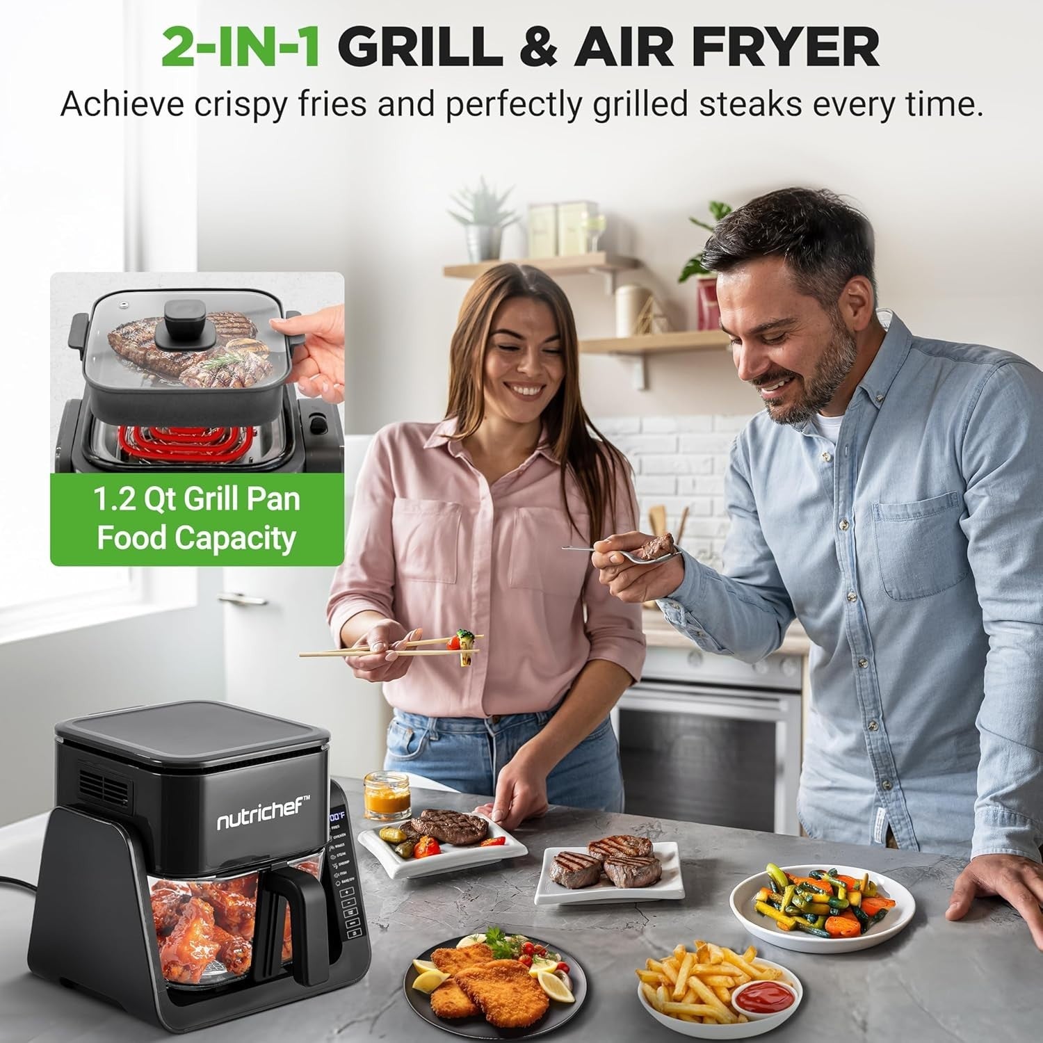Air Fryer Grill Combo 4L Glass Pot 1500W Oil Free Clear Bowl Temp Control