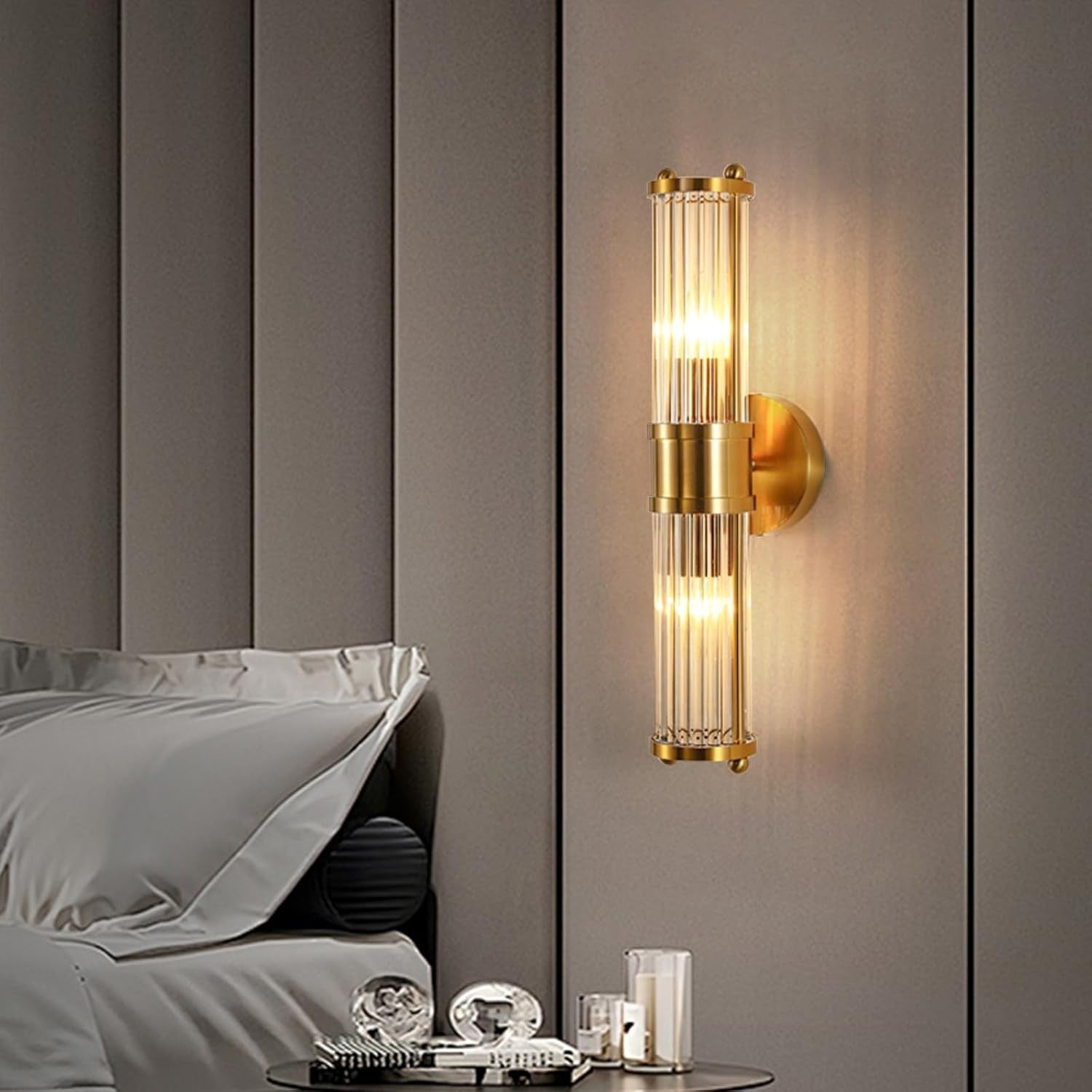 Gold Glass Wall Sconce Light Industrial Vintage Bedroom Hallway Lamp