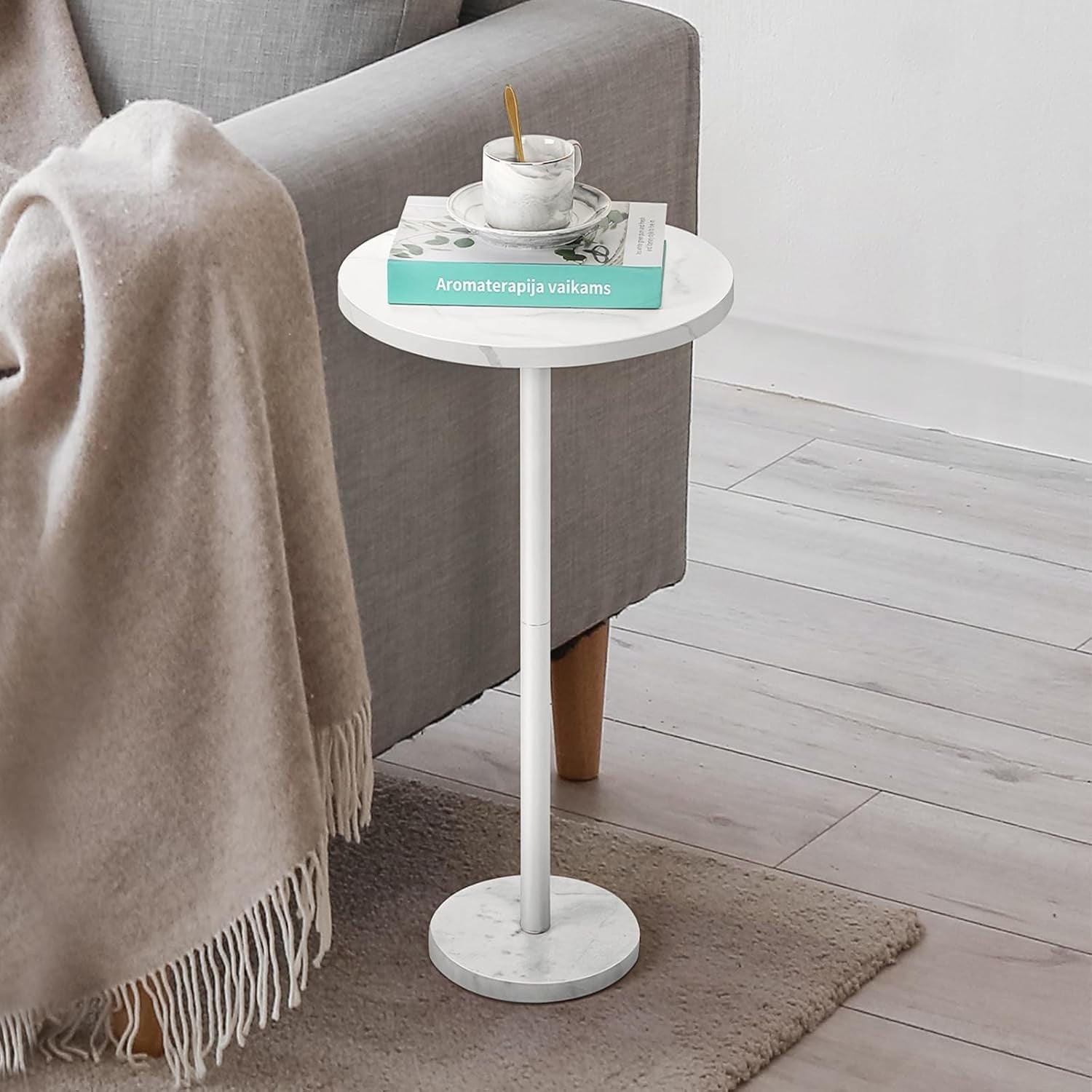 White Round Side Table 32x32x62.5 cm | Small Coffee & Sofa End Table
