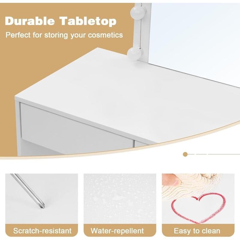 White Vanity Dressing Table with LED Mirror & Drawers for Bedroom Makeup