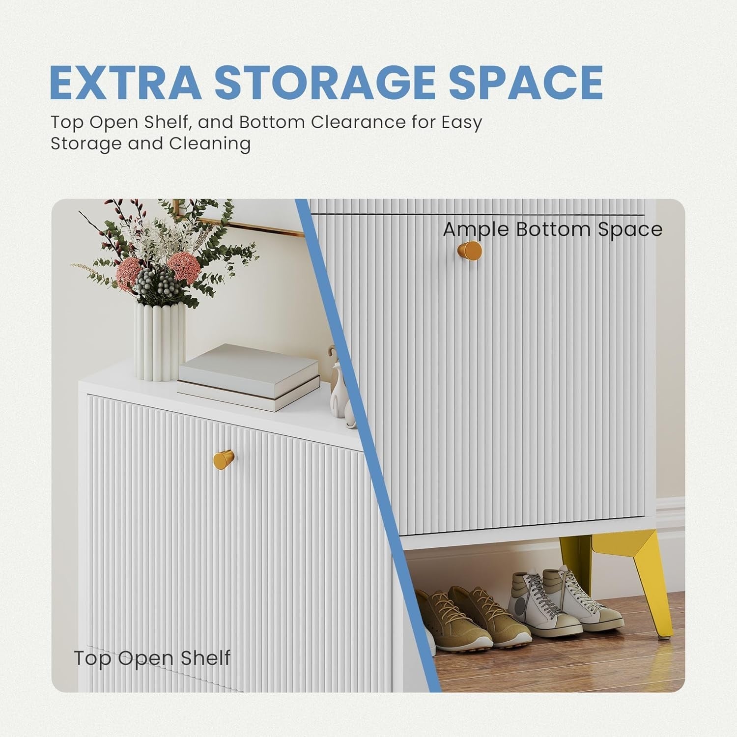 Slim White Shoe Cabinet with 3 Flip Drawers & Anti-Tip, Space-Saving Storage