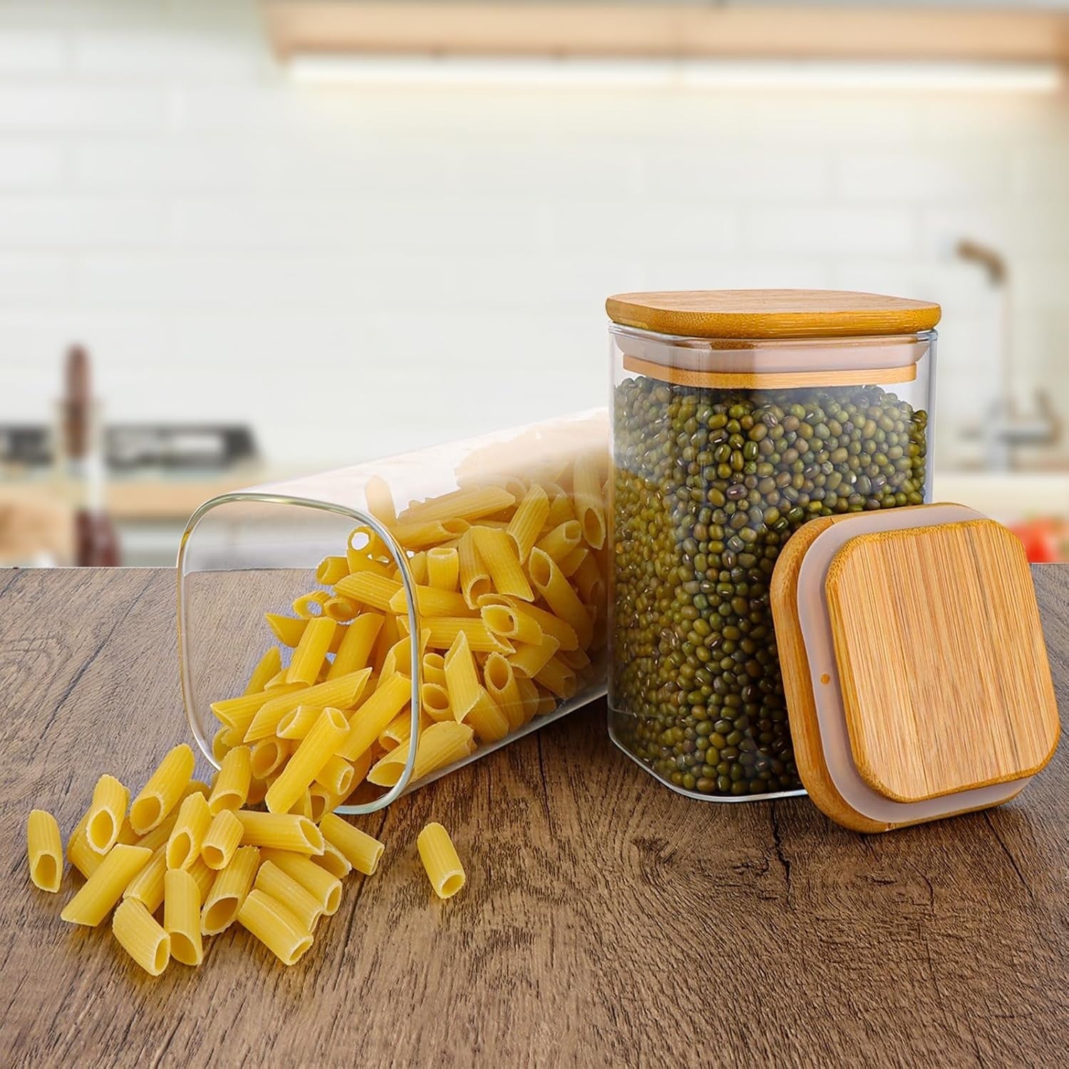 12 Pack Glass Storage Jars with Bamboo Lids Airtight Kitchen Canisters