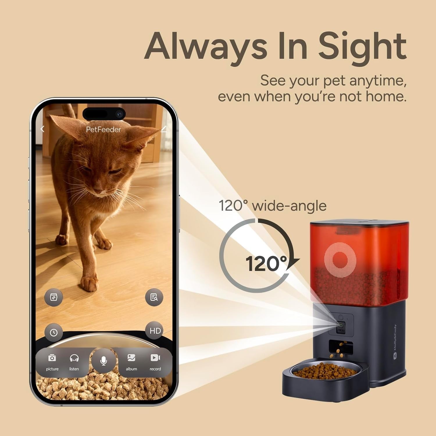 Automatic Pet Feeder WiFi Camera 6L Food Dispenser 2-Way Audio White