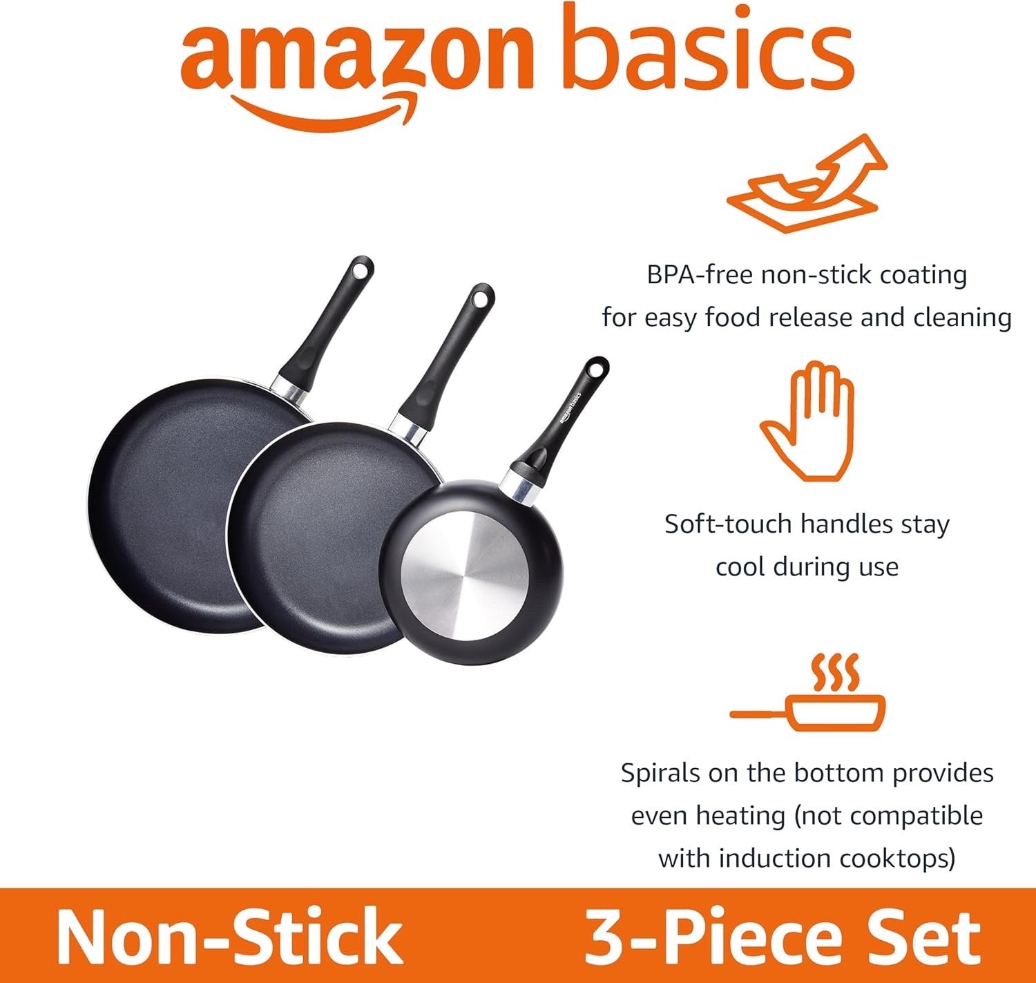 3pcs Non Stick Frying Pan Set – 20cm 25cm 30cm Aluminium Cookware Black