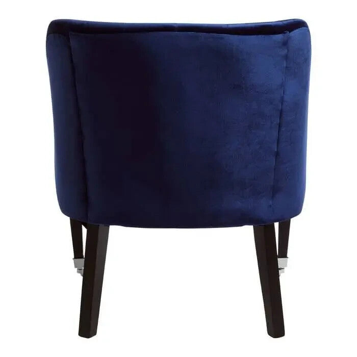 Blue Velvet Accent Chair Tufted Back Armchair with Wooden Legs & Castors