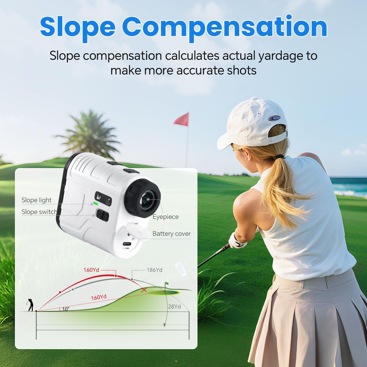 Golf Range Finder 1200 Yards Slope Flag Vibration Rechargeable
