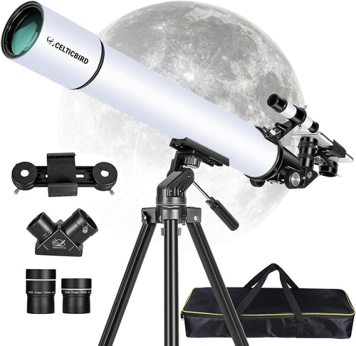 High Powered 80mm Refractor Telescope 900mm AZ Mount Travel Scope Phone Adapter