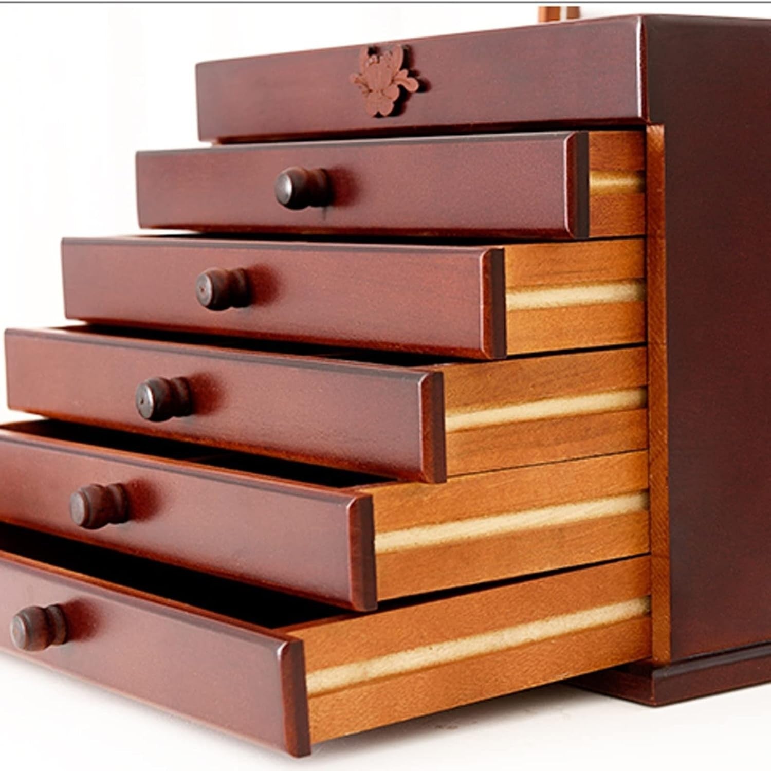 Lockable Wooden Jewelry Box Armoire 5 Drawer Organizer Velvet Lined