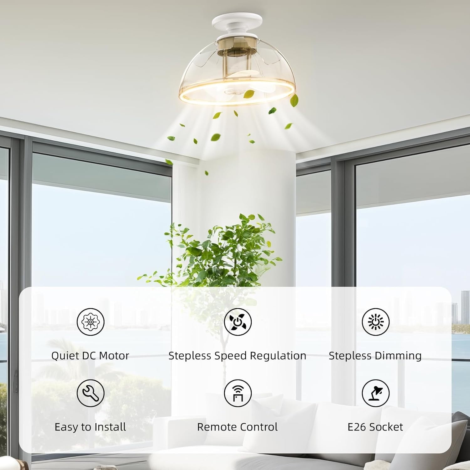 Zuske 20cm LED Ceiling Fan with Light, Dimmable, Quiet, Remote, 8W