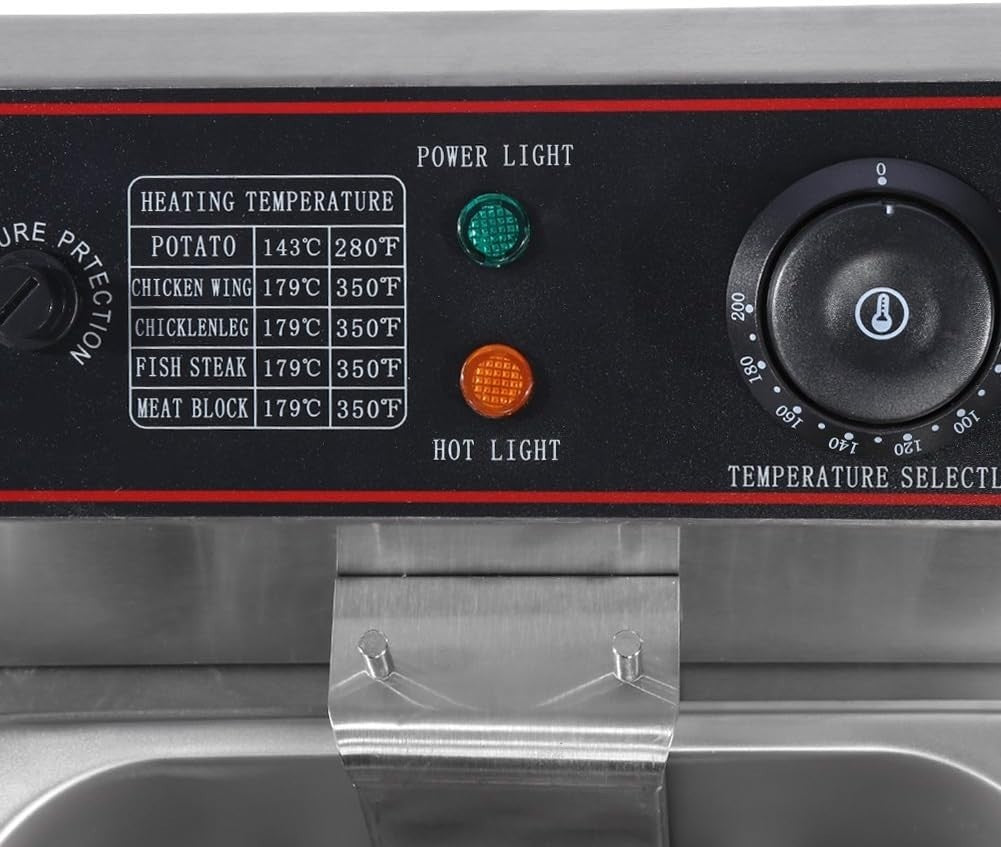 Commercial Double Deep Fat Fryer 12L 3000W Stainless Steel Dual Tank