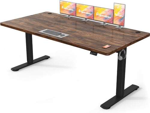 Electric Height Adjustable Standing Desk 180x80cm Ergonomic Vintage Brown Table
