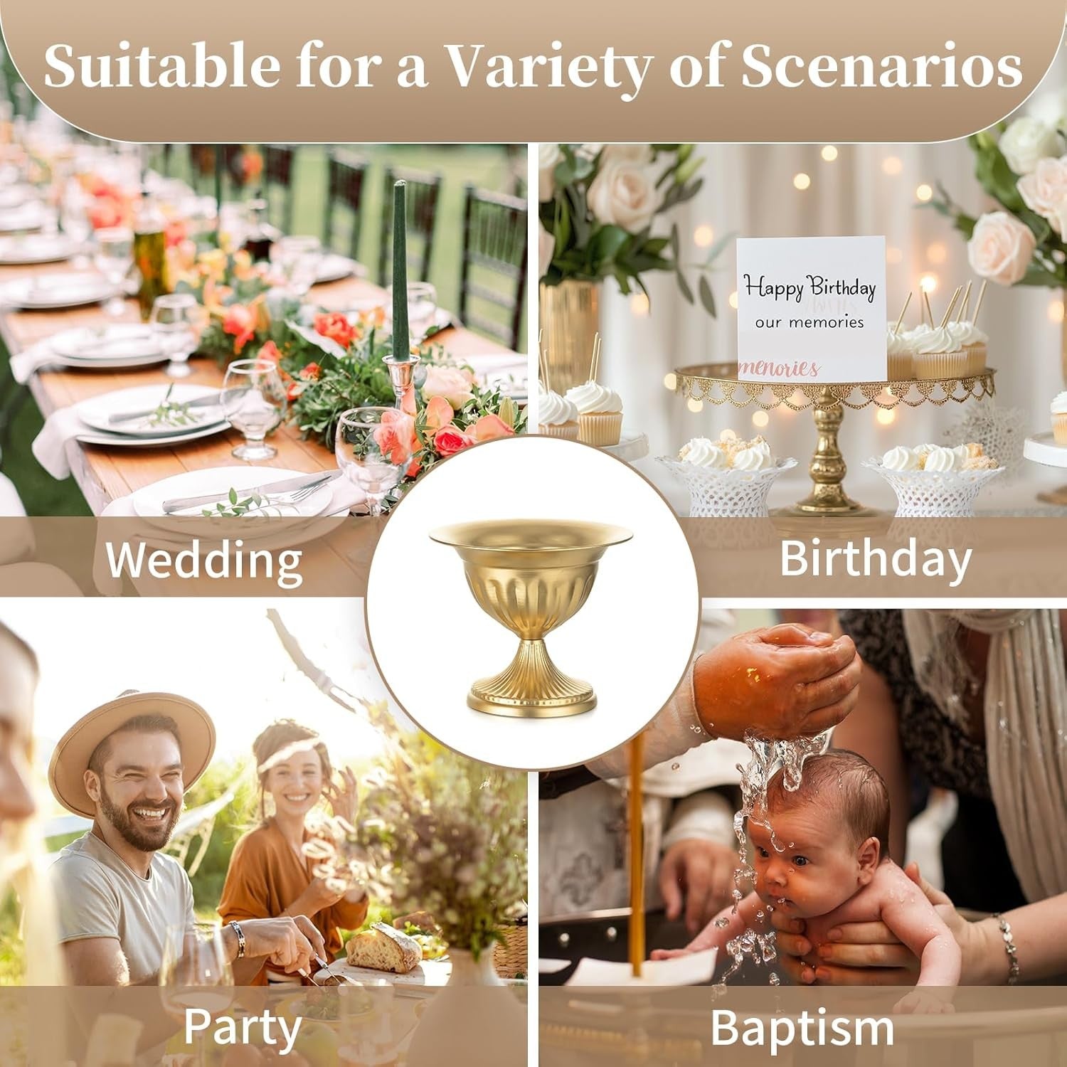 Gold Metal Urn Vase Set of 10 Wedding Table Centerpieces Floral Planters