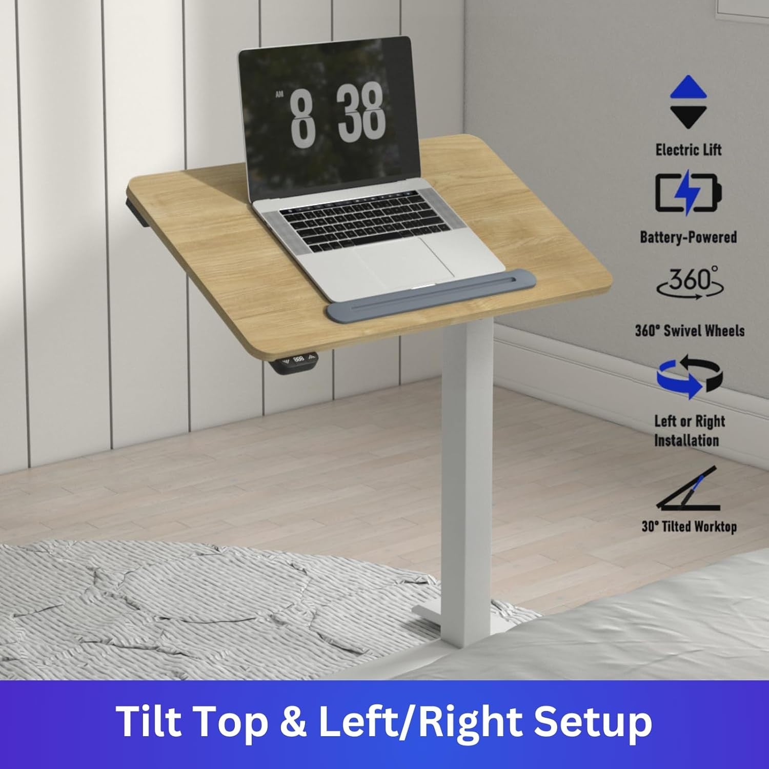 kowo Small Standing Desk, Battery-Powered Electric Height Adjustable Laptop Tabl