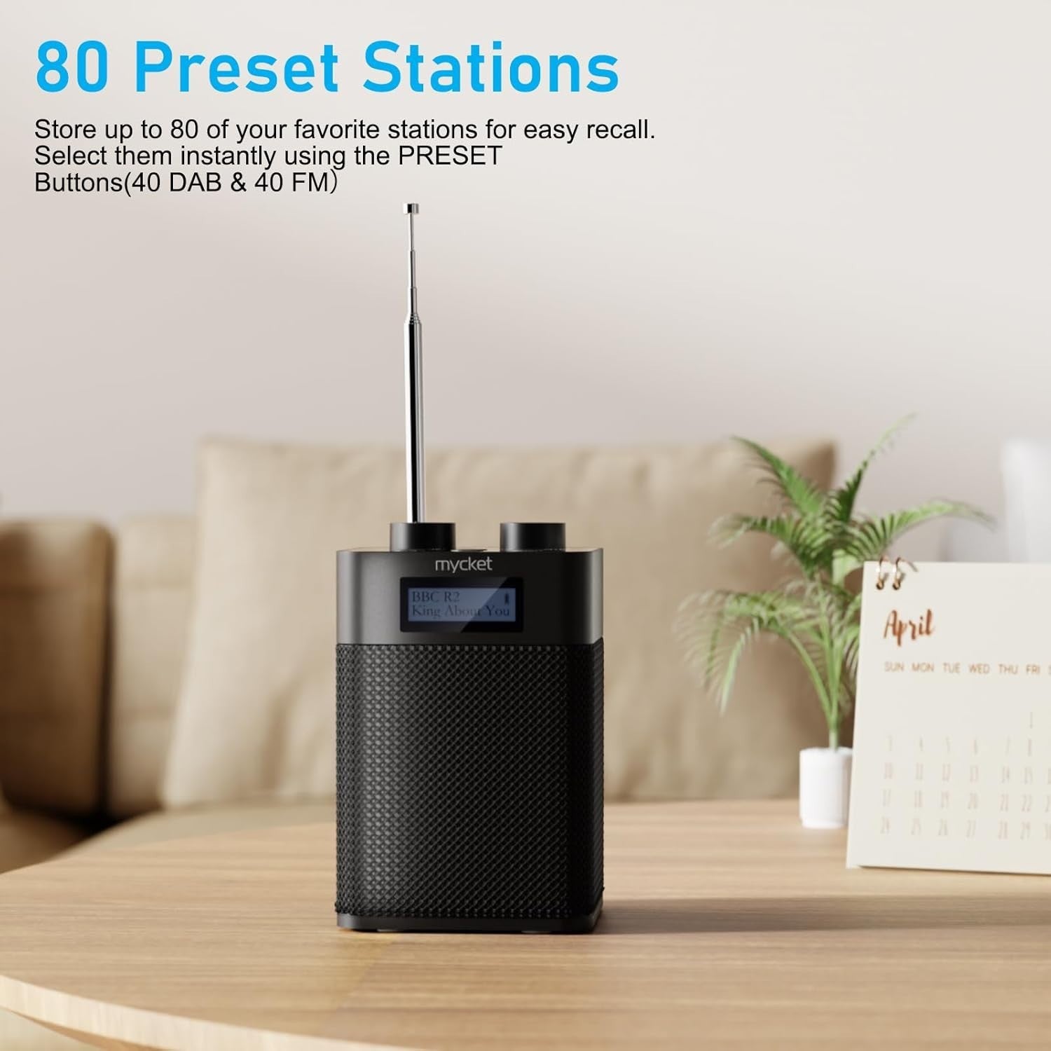 Portable DAB+ FM Radio Bluetooth USB Rechargeable 80 Preset