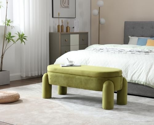 Velvet Upholstered Storage Bench Modern Bedroom Window Seat Green